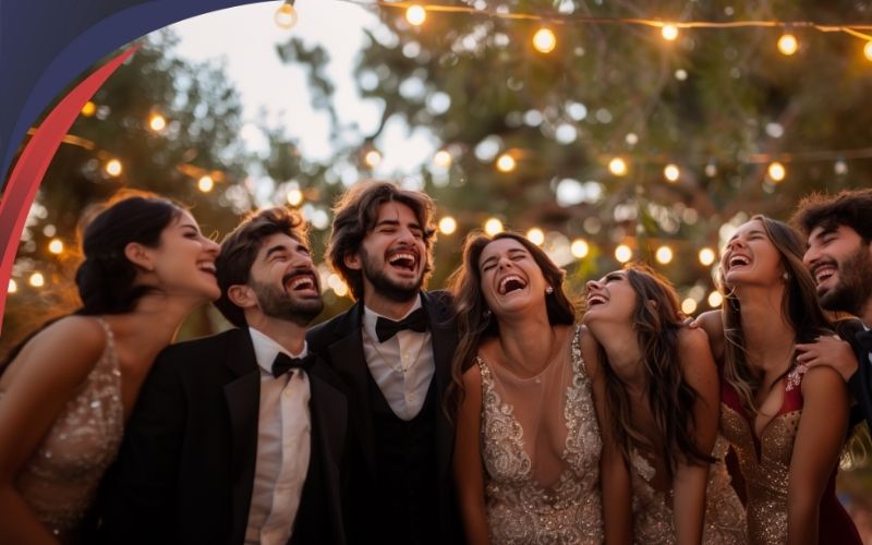 People in formal attire having fun/laughing, event bus hire, June 2024, NZ